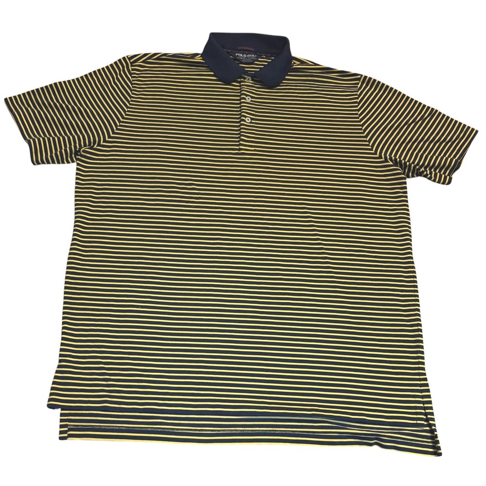 Polo Golf Ralph Lauren Polo Shirt Mens XL Yellow Navy Blue Striped Performance